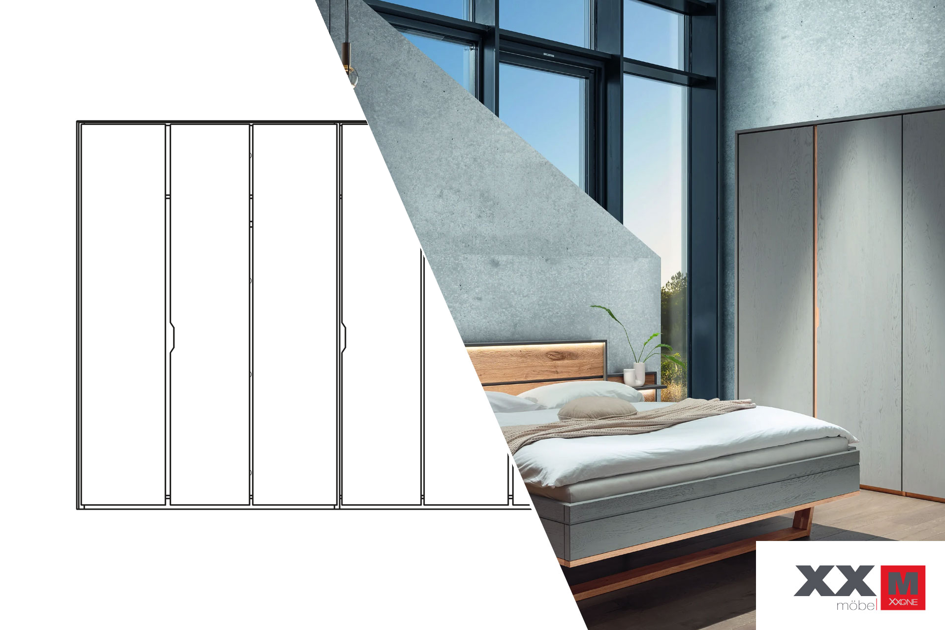 Forestales Alabama Kleiderschrank 6-türig – Wildeiche, natur geölt – 360 × 216 × 60 cm