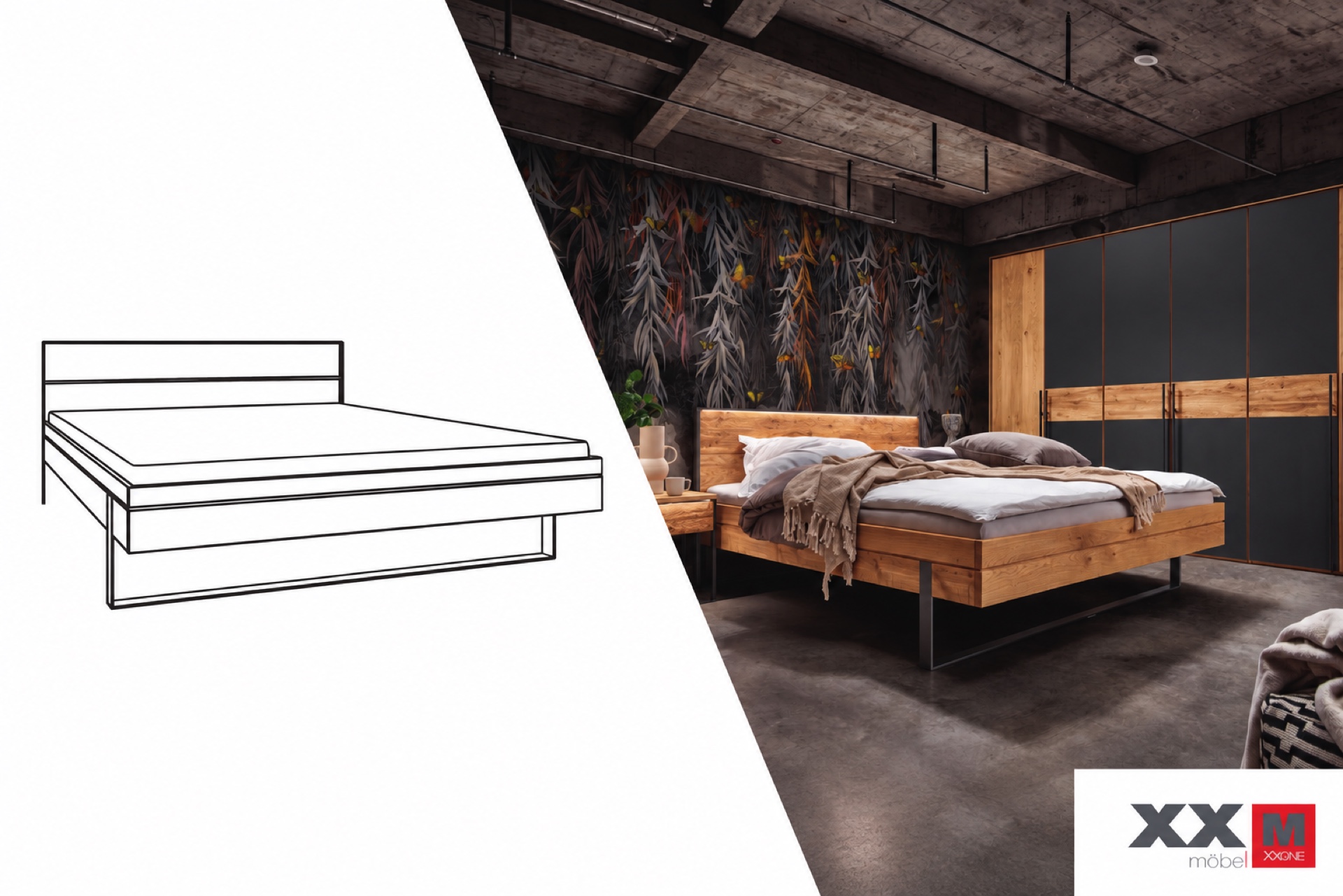 Forestales Boston: Schlafzimmer-Wohnbeispiel mit Wildeiche und dunklen Akzenten