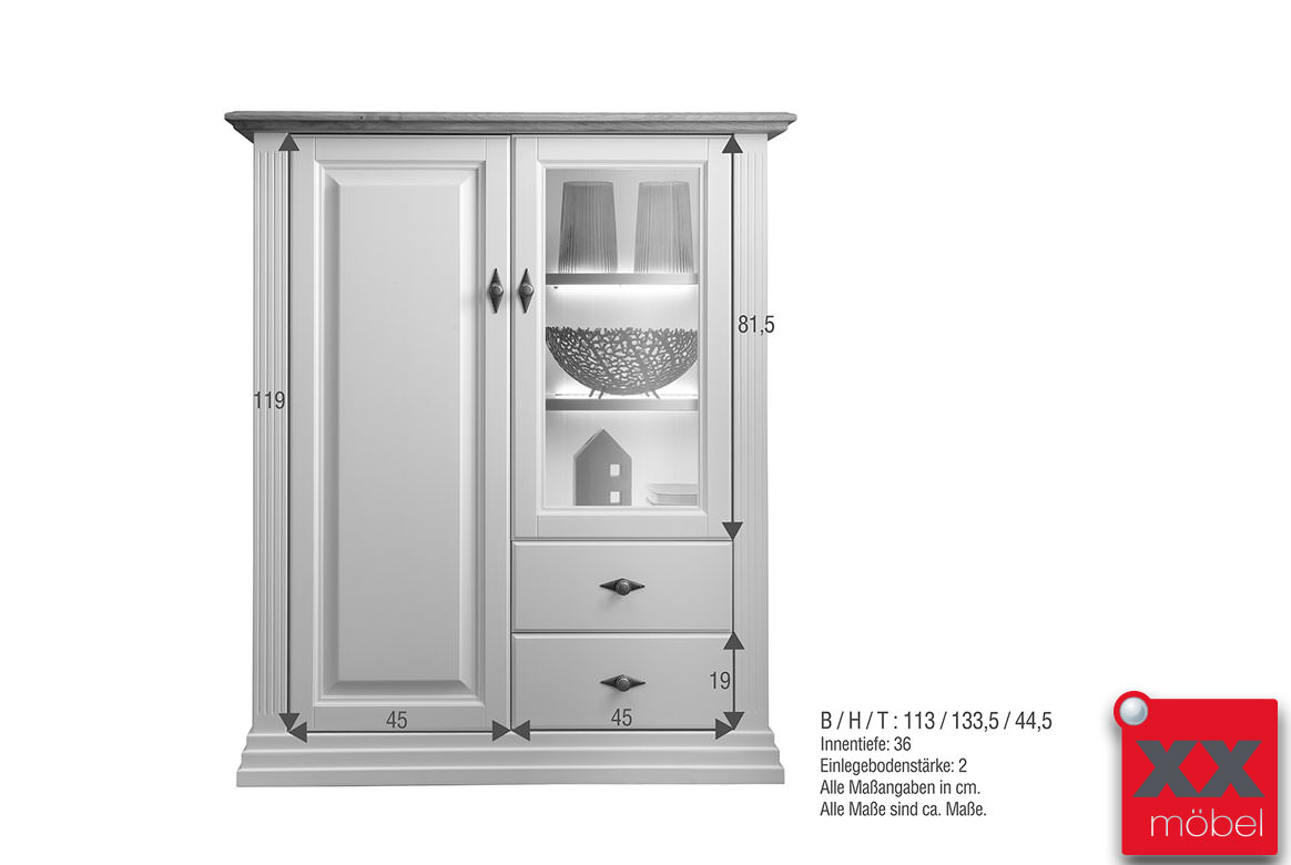 Wohnwand | 4-tlg. | Linea - WZ-0622 | Kiefer Massivholz | W01
