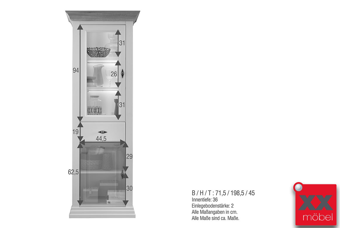 Wohnwand | 4-tlg. | Linea - WZ-0622 | Kiefer Massivholz | W01